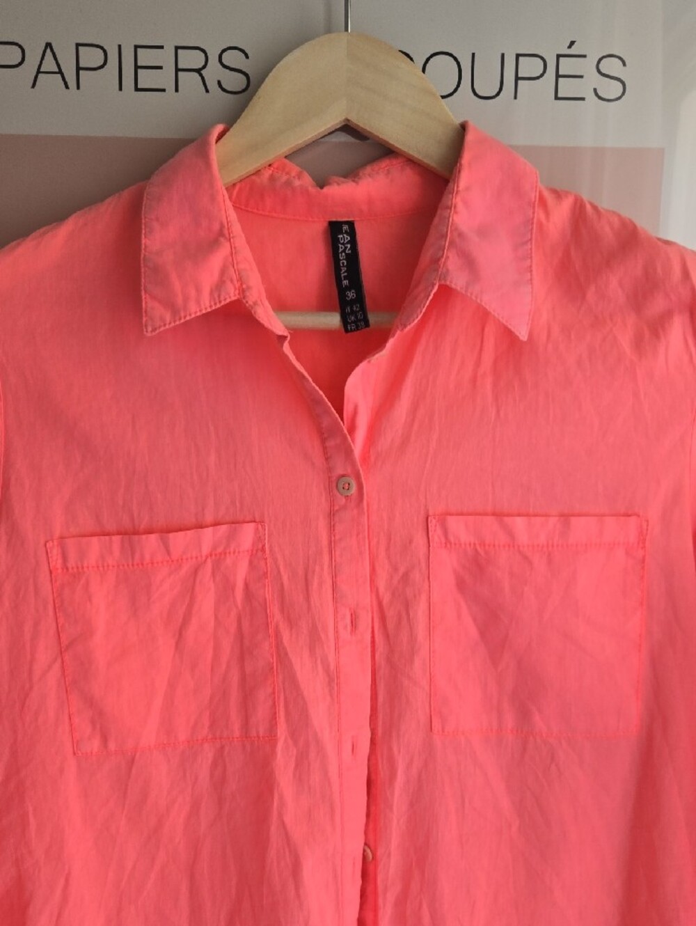 Bright Coral Button-Down Shirt 100% Cotton with Chest Pockets Size 8/10